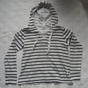 Loft Green Striped Long Sleeve Hooded Shirt